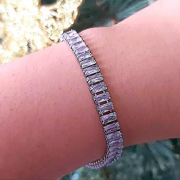 Sterling Silver Baguette Diamond Tennis Bracelet - Picture 3 of 15